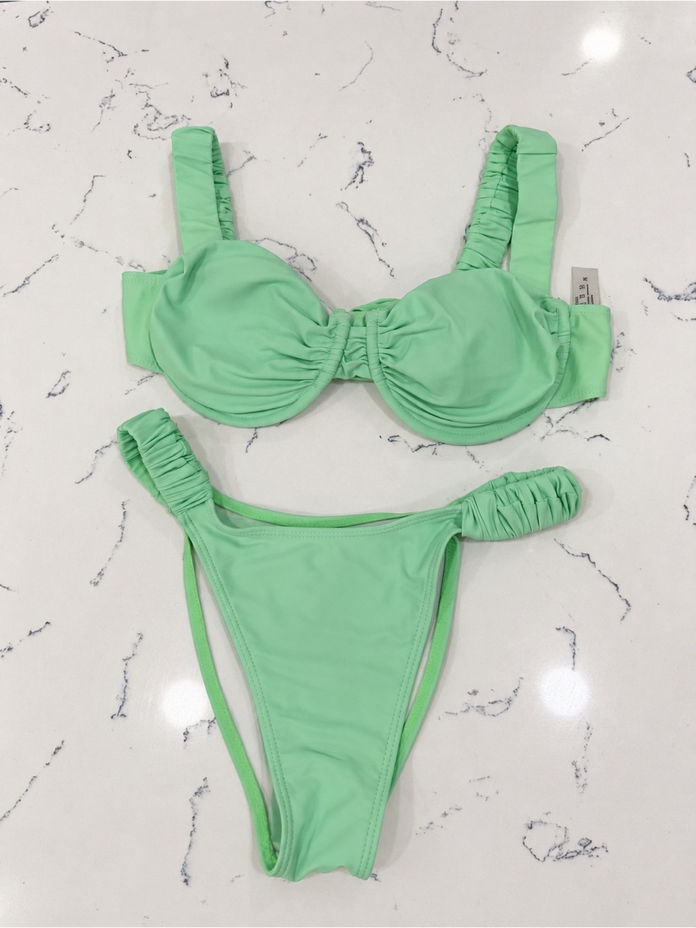 SHEIN Mint Green Ruched Underwire High Cut Bikini Set Size M